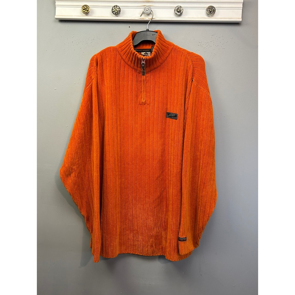 Southpole‎ Sweater Mens L Orange SP-2K Team 1/4 Zip Ribbed Knit Streetwear Y2K